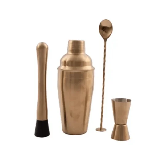 Point-Virgule Cocktailset Rvs Goudkleurig 4-delig -Keukenbenodigdheden Korting Winkel 4 delige cocktailset rvs goud barlepel maatje stamper cobbler shaker 1