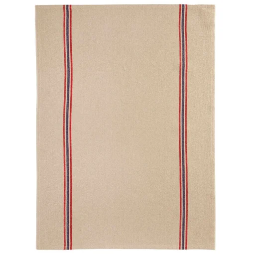 Charvet DRAPEAU Theedoek 55 X 75 Cm Linnen Beige Met Rood/blauw Streep -Keukenbenodigdheden Korting Winkel t drapeau naturel 1 1